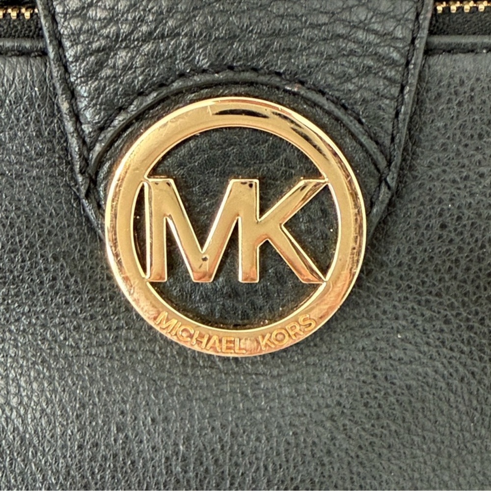 MICHAEL Michael Kors Black Pebbled Leather Logo Crossbody | Gold Hardware - Picture 5 of 7